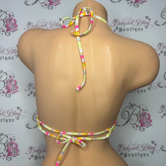 Victoria secret bikini top neon orange pink striped gold shimmer ruffle cupped - Picture 2 of 13